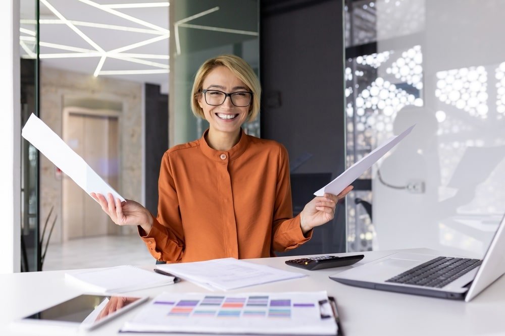 Portrait,Of,A,Happy,Satisfied,Business,Woman,Financier,,A,Successful